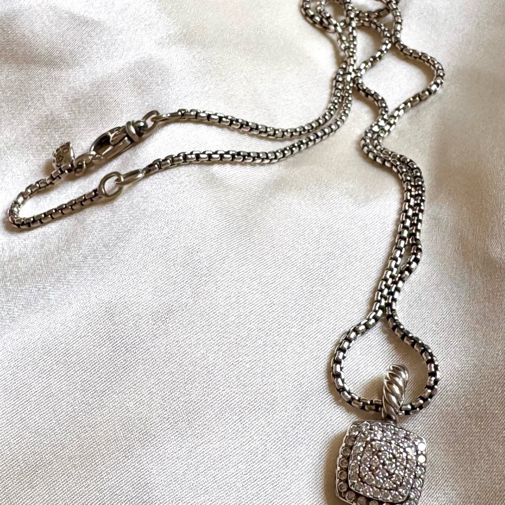 David Yurman Petite Albion Pavé Diamond Sterling Silver Pendant Necklace 💎 - Picture 3 of 6